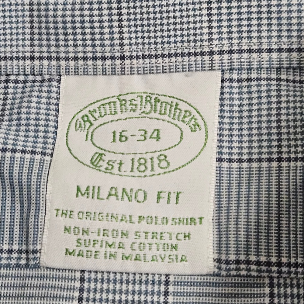 Brooks Brothers Milano Fit Plaid Dress Shirt Blue Gray Quiet Luxury Ivy 16 34 - Picture 6 of 12